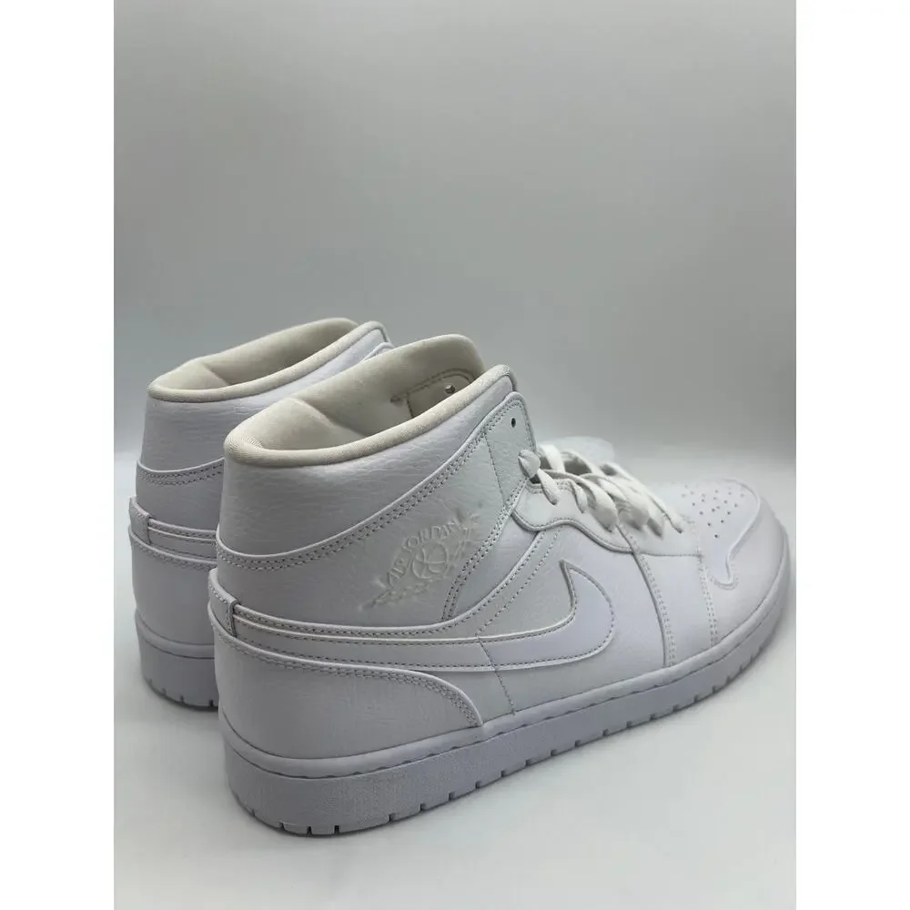 Nike Air Jordan 1 Mid Triple White 554724-129 Men's Shoe 14 NEW